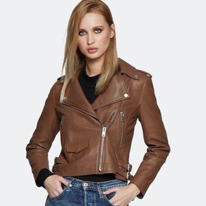 WALTER BAKER LIz Leather Crop Moto Jacket in Terracotta NWOT